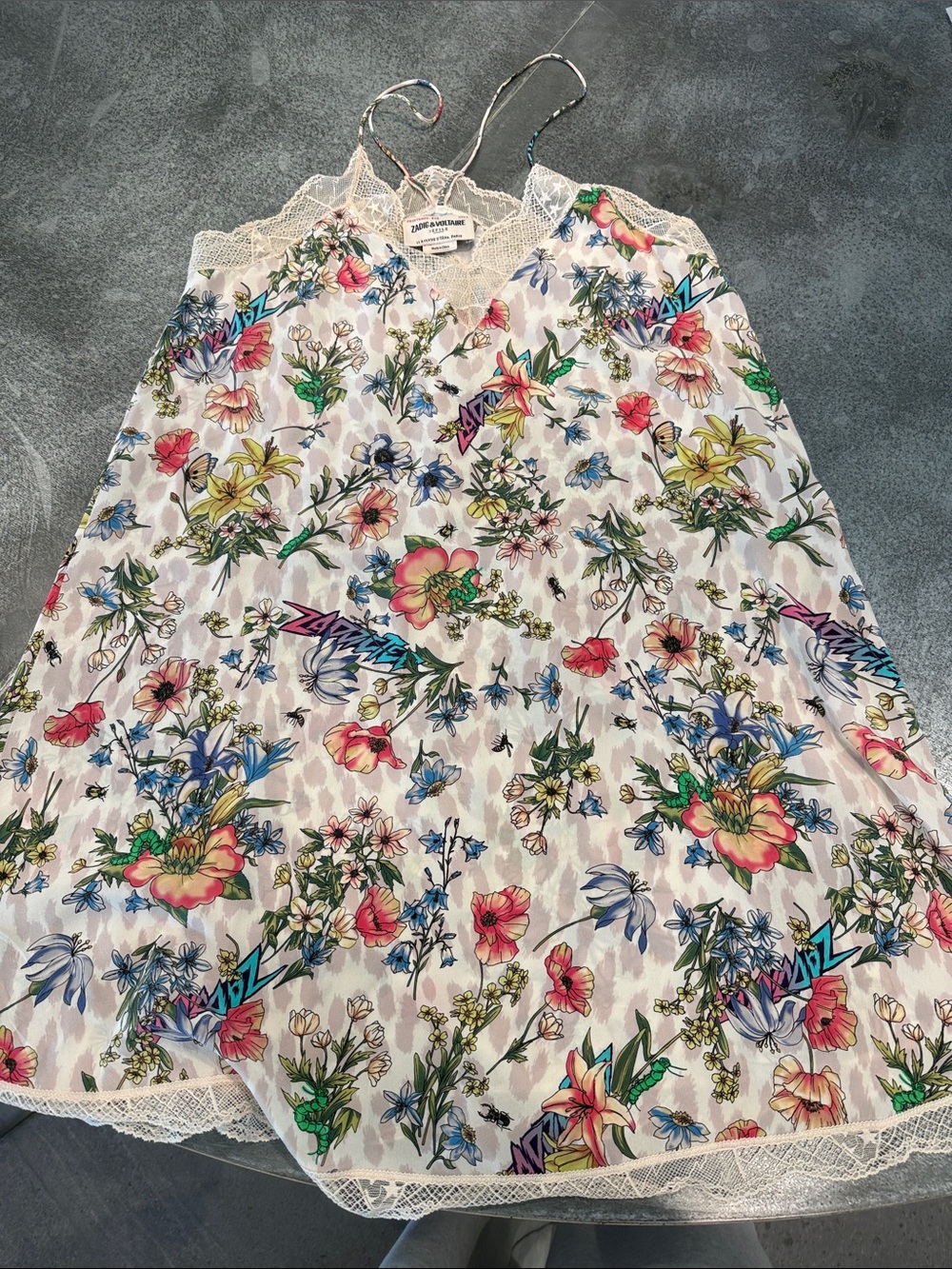 Zadig & Voltaire White Floral Slip Dress with Multicolor Blooms